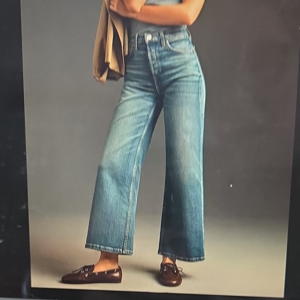 Re/Done Wide-Leg Mid-Blue High-Rise Jeans